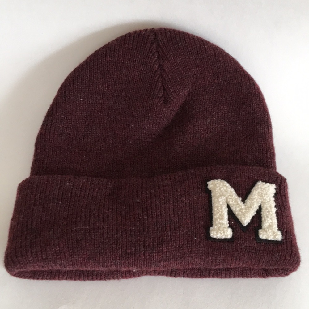 Burgundy Monogram Letter M Knit Hat